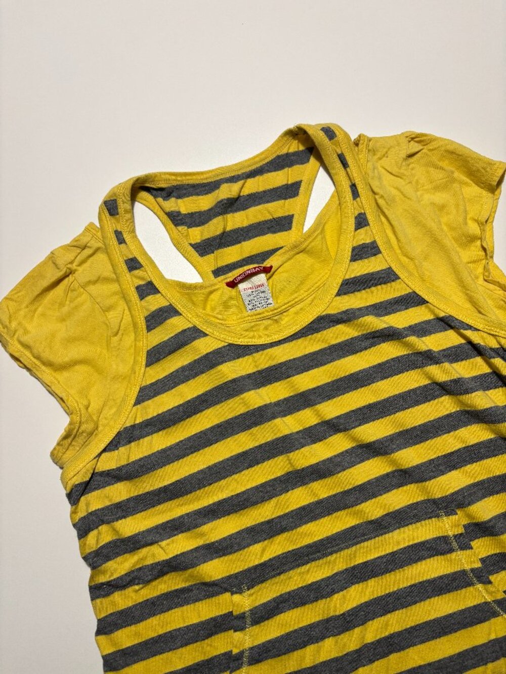 Union Bay Yellow & Grey Vintage Layered Racerback Cotton Tank Top Tee